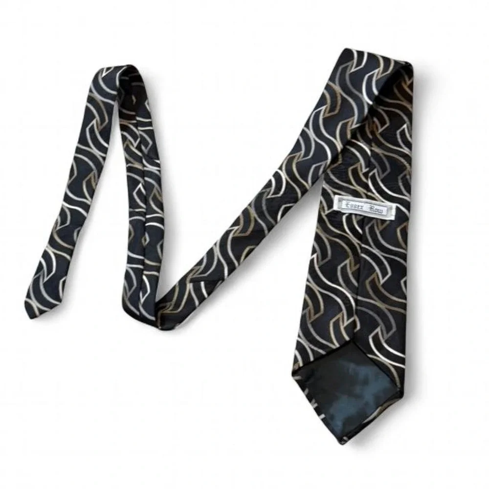 Vintage 90s‎ Essex Row Black/Gold/Silver Wavy Abstract Tie